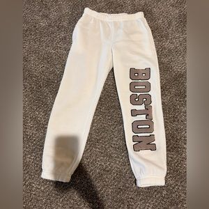 Faded Rose Essentials Cream sweat pants with Boston embroidery